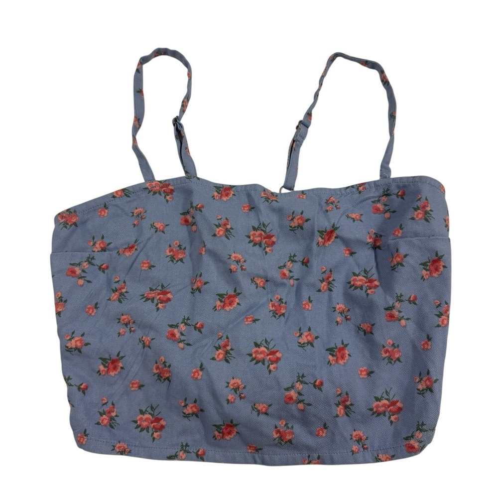 Hollister Floral Corset Style Tie Lace Back Tank Top Cropped Spaghetti Strap XS